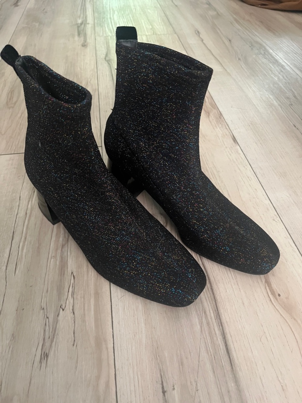 Zara sparkly Women's Black Glitter Sock Ankle Boots size 38